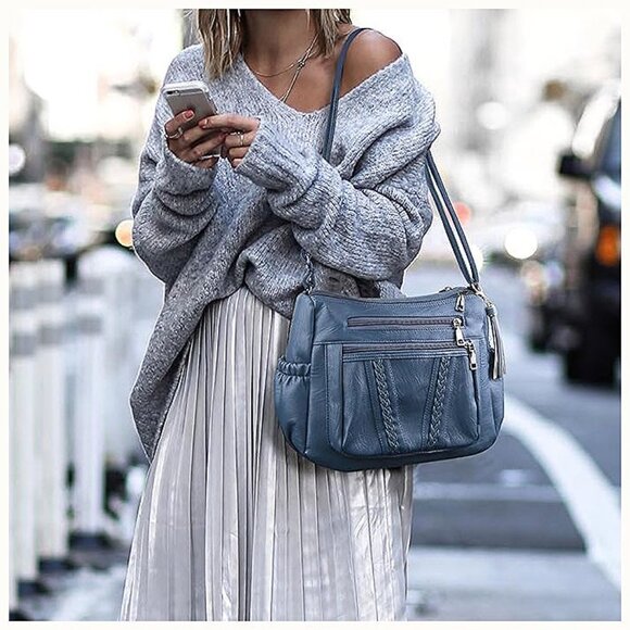 Crossbody Bags For Women Pocketbooks Soft PU Leather Purses Blue - Picture 2 of 7